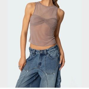 Sheer Taupe Sleeveless Top